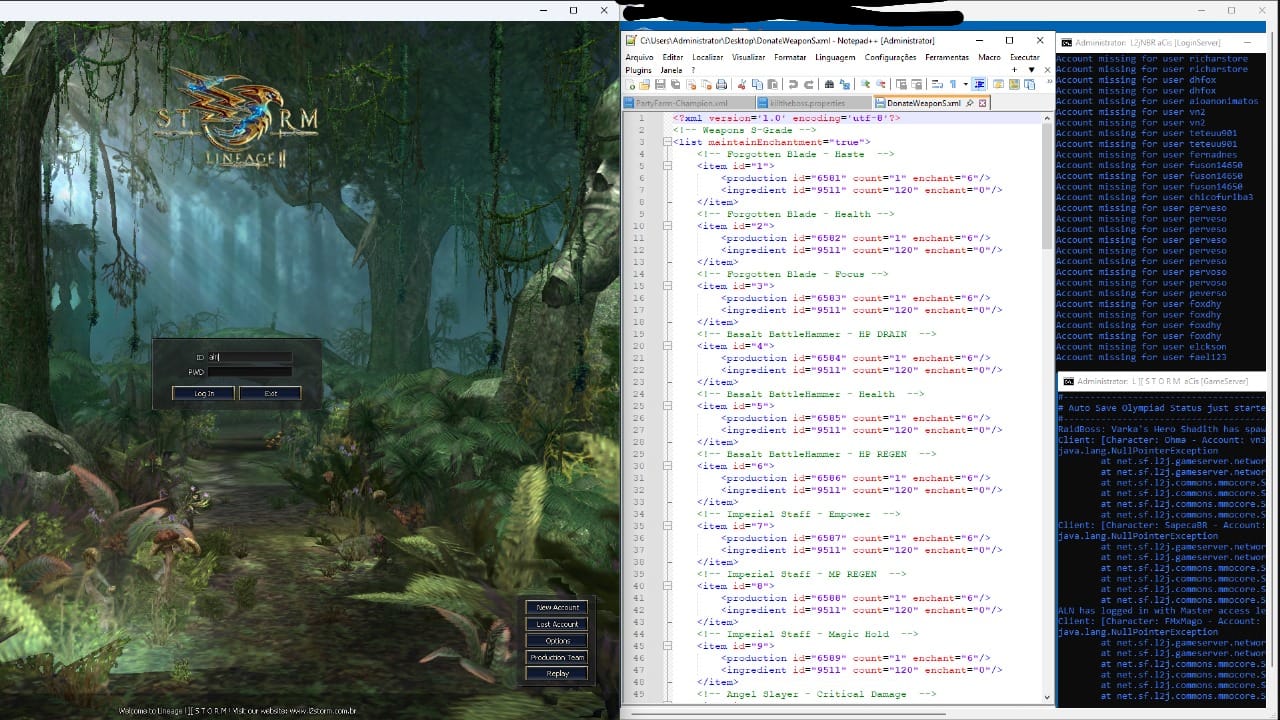 Tela de Login e VPS do L2 Storm